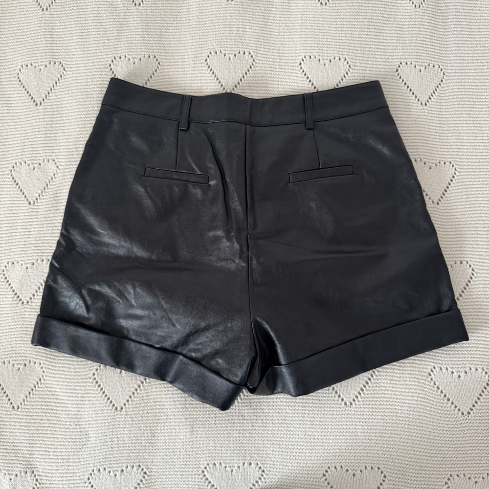 Black Faux Leather High Waisted Shorts - Picture 2 of 4